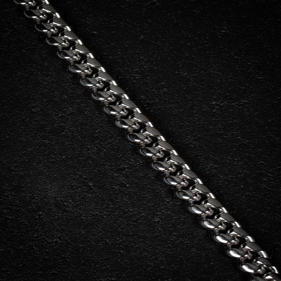 Mens Solid White Gold Plated 316 Stainless Steel Thick Heavy Cuban Link Bracelet - Picture 3 of 4